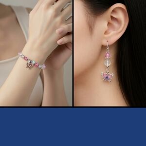 Iridescent Butterfly Charm Bracelet and Earring Set Handcrafted